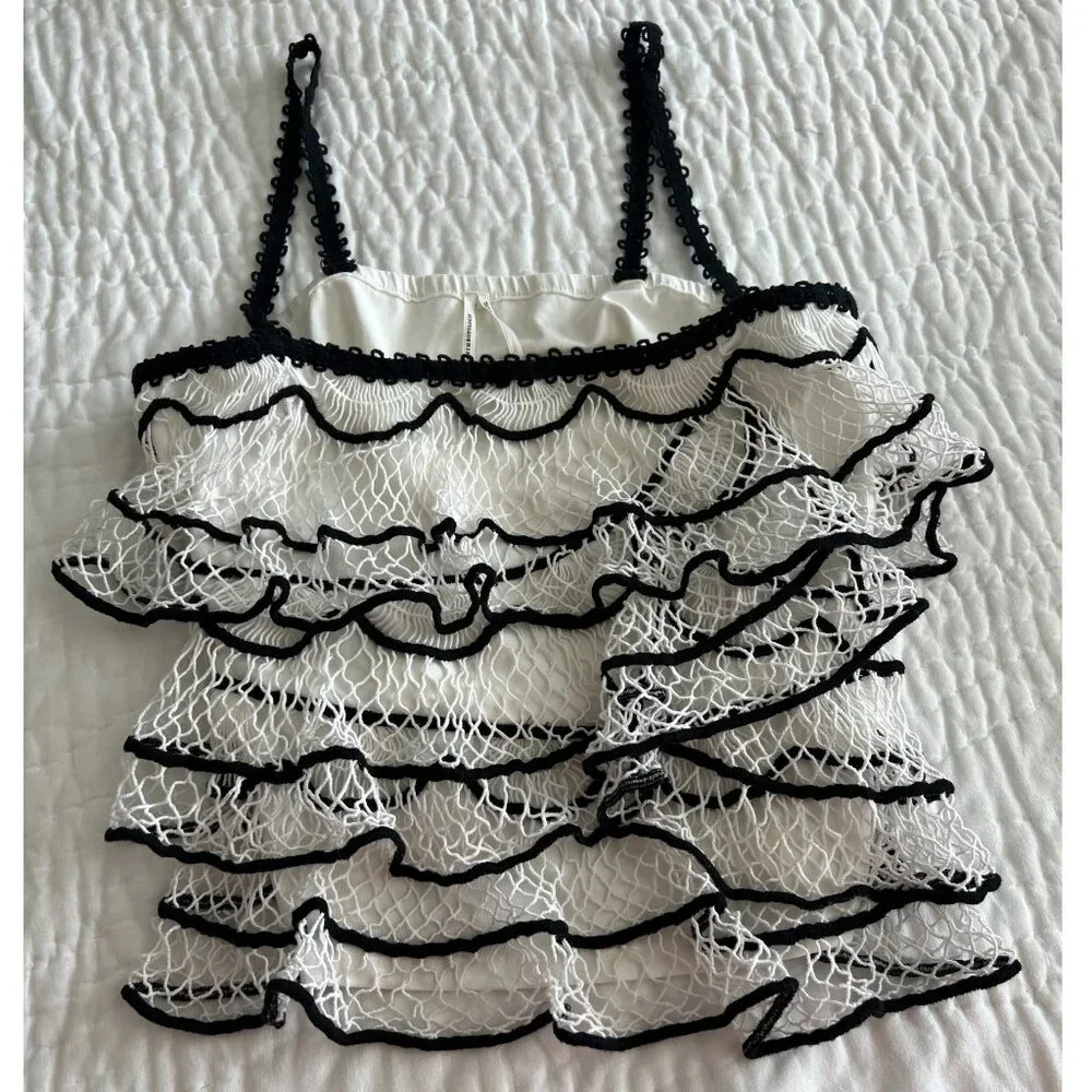 NEW Anthropologie Crochet Ruffle Netting Fishnet Layered Trimmed Cami Ta… - Picture 4 of 5